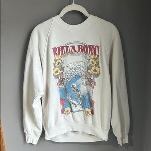 Billabong Cream Graphic Crewneck Sweatshirt - Surfing Skeleton
